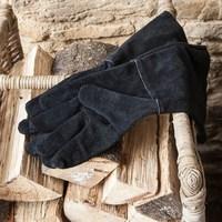 Heat Resistant Leather Gauntlet Fire Side and Gardening Gloves Black by Garden Trading