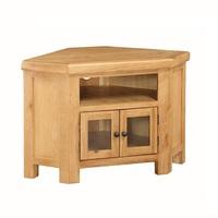 Heaton Wooden Corner TV Stand In Solid Oak With 2 Doors