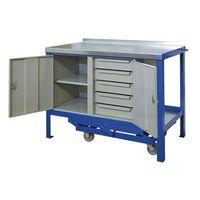 HEAVY DUTY MOBILE WORKBENCH 1200 x 600 WITH CUPBOARD AND 5 DRAWER UNIT