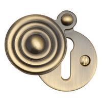 Heritage V972 Antique Brass Reeded Covered Keyhole Cover 33mm