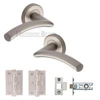 heritage brass lever latch round rose centaur satin nickel