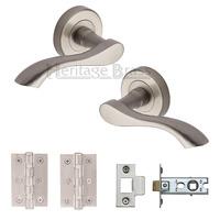 heritage brass lever latch round rose algarve satin nickel