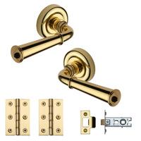 Heritage Brass Door Handle Lever Latch on Round Rose Colonial Design Polished Brass