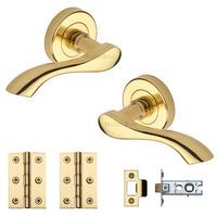 Heritage Brass Door Handle Lever Latch on Round Rose Algarve Design Polished Brass