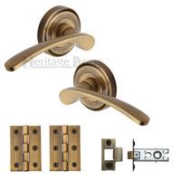 heritage brass lever latch round rose sophia antique finish