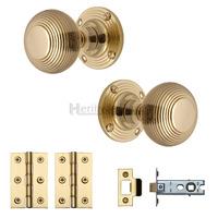 Heritage Brass Mortice Knob on Rose Reeded Design Polished Brass finish