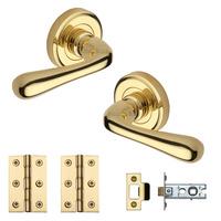Heritage Brass Door Handle Lever Latch on Round Rose Charlbury Design Polished Brass