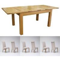 Hereford Rustic Oak Extending Dining Table 1350-2030mm & 6 or 8 Tivoli Oak Rollback Chairs (6 Green Chairs)