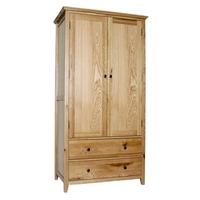 hereford rustic oak double gents wardrobe with 2 drawers