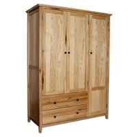 Hereford Rustic Oak Triple Gents Wardrobe with 2 Drawers