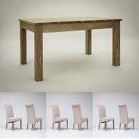 Hereford Oak Extending Dining Table 132-203 cm & 6 or 8 Tivoli Oak Fabric Rollback Chairs (Table & 6 Blue Chairs)