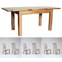 Hereford Rustic Oak Extending Dining Table 1250-1800mm & 4 or 6 Tivoli Oak Rollback Chairs (6 Purple Chairs)