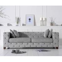 Heidi Chesterfield Grey Plush Fabric Three-Seater Sofa