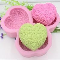 Heart Shaped Rose Flower Fondant Cake Chocolate Silicone Mold Cake Decoration Tools, L14.5cmW14.5cmH3cm