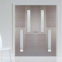 Hermes Chocolate Grey Internal Door Pair 2L with Clear Safety Glass - Prefinished