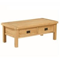 Heaton Wooden Large Coffee Table In Solid Oak With 2 Drawers