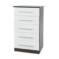 heaven tallboy 5 drawer narrow chest in dark and white wood