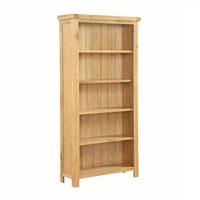 Heaton Wooden Tall Wide Bookcase In Solid Oak With 5 Compartment