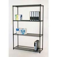 HEAVY DUTY FOUR TIER BLACK WIRE SHELVING KIT. L x d x h 915 x 457 x 1892MM