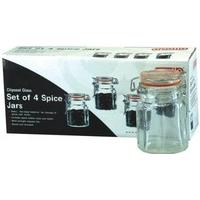 Herb / Spice Jars Glass Clip Top Airtight With Labels & Spare Seals (Set Of 4)