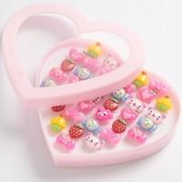 heart shaped box of 36 plastic adjustable kids rings loot treat party  ...