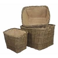 Heavy Duty Ash Woven Hessian Lined Rectangular Log Basket Set of 3