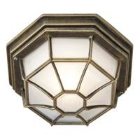 Hexagonal Black/Gold Flush Ceiling Porch Light with Frosted Glass Diffuser