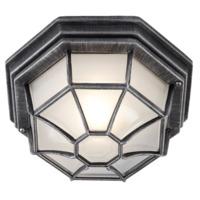 Hexagonal Black/Silver Flush Ceiling Porch Light with Frosted Glass Diffuser
