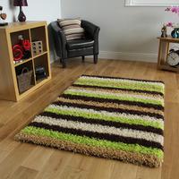 Helsinki Striped Green Shaggy Rugs 180cm x 270cm