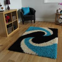 Helsinki Swirl Teal and Black Shaggy Rugs 160cm x 220cm