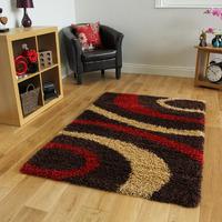 Helsinki Retro Red and Brown Shaggy Rugs 110cm x 160cm