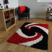 Helsinki Swirl Red and Black Shaggy Rugs 80cm x 150cm