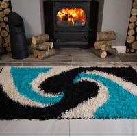 helsinki swirl teal and black shaggy rugs