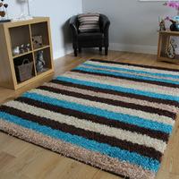 Helsinki Striped Teal Shaggy Rug 160cm x 220cm