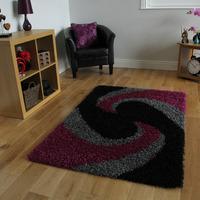 Helsinki Swirl Dark Pink and Black Shaggy Rugs 110cm x 160cm