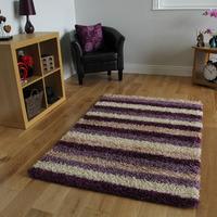 Helsinki Striped Purple Shaggy Rugs 80cm x 150cm