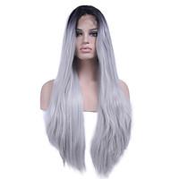 Heat Resistant Synthetic Lace Front Wig Straight Hair Ombre Two Tone Black/White Color Synthetic Hair Fiber Wigs For Woman