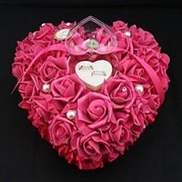 Heart Shape Rose Flower Pearl Ring Box Pillow for Wedding (262613cm) Coral Wedding