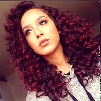 Heat Resistant Synthetic Lace Front Wig Kinky Curly Hair Black Root Red Color Synthetic Fiber Hair Wigs