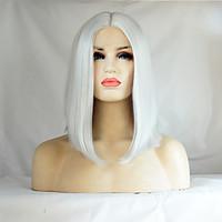 Heat Resistant Short Bob Synthetic Lace Front Wig Straight Hair White Color Synthetic Fiber Hair Lace Bob Wigs