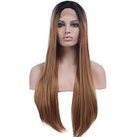 Heat Resistant Synthetic Lace Front Wigs Long Straight Hair Two Tone Ombre T1B/Brown Color Synthetic Hair Fiber Wig For Fashion Woman