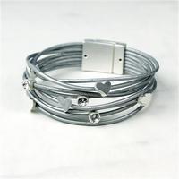 Heart Wrap Bracelet, Silver/Grey