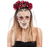 Headband With Black Lace Veil & Rose 12c