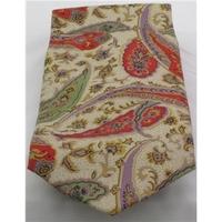 Hemley beige, red, lilac and green paisley print silk tie