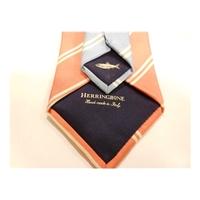 Herringbone Designer Silk Tie Rose Pink & Pale Blue With Cream Stripe