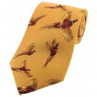 heritage 1845 silk tie flying pheasant mustard