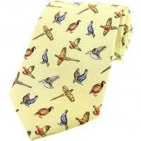 heritage 1845 silk tie game birds pastel yellow