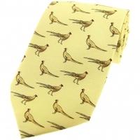 heritage 1845 silk tie standing pheasant pastel yellow