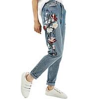 Heavy embroidered flowers big European and American jeans micro harem pants spring 2017 women#39;s new foreign trade