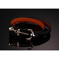 head layer cowhide titanium steel buckle men anchor bracelet